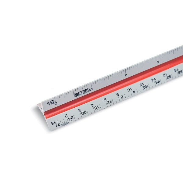 Better Office Products Triangular 12in Drafting/Architect Metal Ruler, Triple Side Color Coded, Imperial Scale Measurements 00341 - main